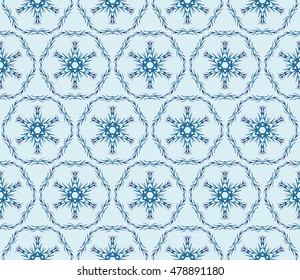 pattern of winter snowflakes. New year series. Blue color. Seamless vector illustration. For the design, printing and presentations.