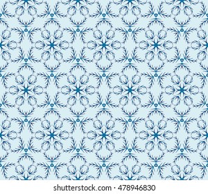 pattern of winter snowflakes. New year series. Blue color. Seamless vector illustration. For the design, printing and presentations.