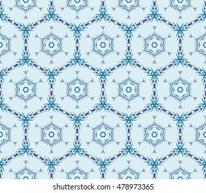 pattern of winter snowflakes. New year series. Blue color. Seamless vector illustration. For the design, printing and presentations.