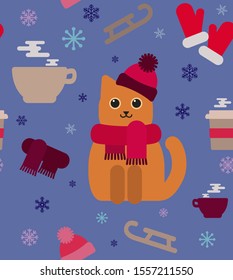 pattern with winter theme and cat