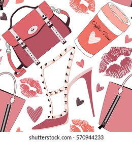 Pattern for woman.Fashion seamless vector print.Spring textile texture for beauty girl.