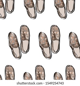 Pattern with woman's shoes. Watercolor sketching. 