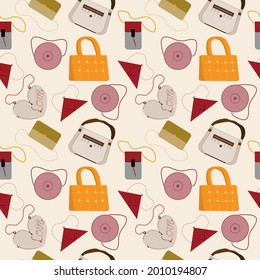 pattern of womens fashion designer handbag for walking and everyday life. Colored flat illustration on a white background.