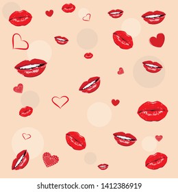 Pattern women's lips and hearts