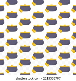 Pattern of women's wallet on Transparent background (PNG) with mini doodle (icons). Vector Illustration