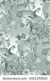 Pattern of wood and elephant. Vector illustration. Suitable for fabric, wrapping paper and the like