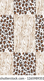 Pattern of wood and leopard spots. Vector illustration. Suitable for fabric, wrapping paper and the like