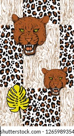 Pattern of wood and leopard spots. Vector illustration. Suitable for fabric, wrapping paper and the like