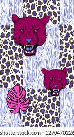 Pattern of wood and leopard spots. Vector illustration. Suitable for fabric, wrapping paper and the like