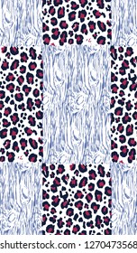 Pattern of wood and leopard spots. Vector illustration. Suitable for fabric, wrapping paper and the like