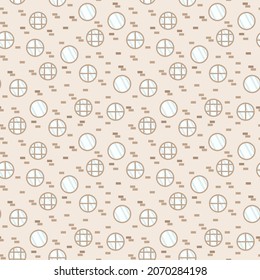 Patrón con ventanas redondas de madera. Patrón de dibujos animados de ventanas con vidrio sobre fondo claro. Bonito respaldo textil. Ilustración del vector