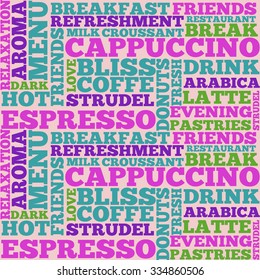 pattern of words for cafe