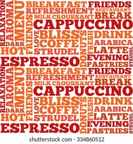 pattern of words for cafe