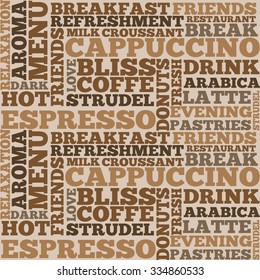 pattern of words for cafe