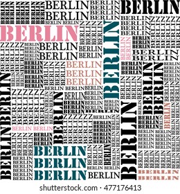 The pattern with the words of the city of Berlin on a white background. Vector illustration