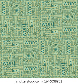 A pattern of words. Words of different sizes.