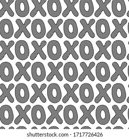 A pattern of words with stylized letters