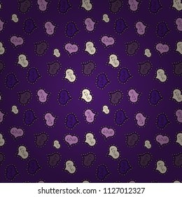 Pattern for wrapping, cover, background, surface print. Vector illustration. Seamless raster love pattern with hearts. Endless background with hand drawn figures on purple, black and violet colors.