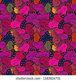 Pattern for wrapping, cover. Sketch Valentine. Seamless Hand Drawn Doodles. Valentines Day. Vector. Wedding Romantic Love Graphics. Elements on magenta, purple colors. Typography lettering poster.