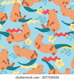 Pattern for wrapping paper, prints with cute otters. Nice colors
