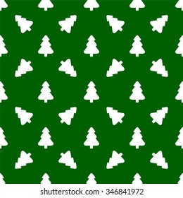 Pattern for wrapping paper. White Christmas tree on a green background.