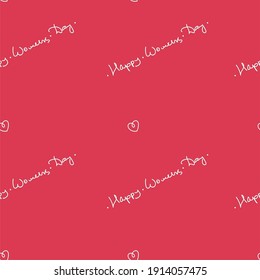 Muster zum Verpacken von Papier für den Frauentag. Vektorgrafik von Herzen und Gratulatorschrift. Handgezeichnetes Symbol für Druck, Plakat, Aufkleber, Kartendesign. Doodle-Design-Elemente. 