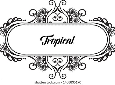 Pattern wreath frame, with vintage flowers, for concept tropical invitation cards. Vector