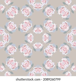 patrón de coronas de rosas rosadas en un fondo beige