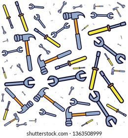 pattern of wrenches with hammers and screwdrivers