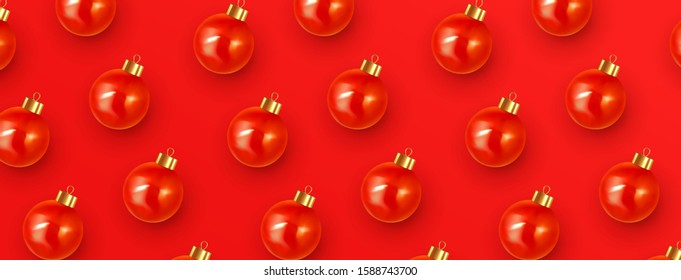 Pattern Xmas red balls. Christmas bauble background.