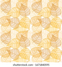 pattern of yellow autumn contour openwork transparent leaves, vector illustration line, for design of paper, wallpaper, textile, print
