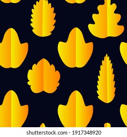 Pattern with yellow autumn leaves on a black background. Simple vector illustration in color.