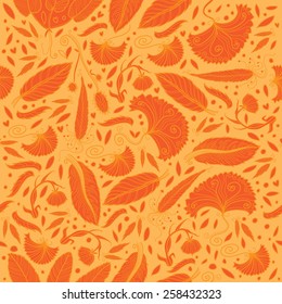 Pattern yellow background with orange plants and hearts