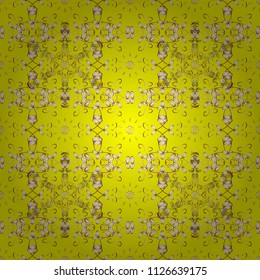 Pattern in yellow, brown and white colors. Arabesque texture abstract vintage background, floor tiles surface ornament flower pattern. Gorgeous seamless patchwork pattern. Vector.