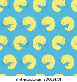 Pattern with yellow cat spot in line art. vector illustration on blue background