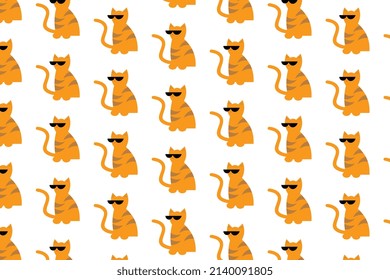 Pattern, yellow cat with sunglasses, children's wallpaper for the walls, cartoon characters, vector size.