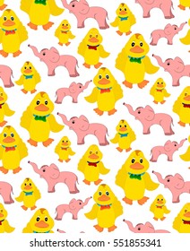 pattern with yellow duck and rose elephant