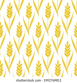 Pattern with yellow ears. Vector illustration isolated on white background. For the use of fabrics, packaging, cards and invitations, covers, banners and flyers, prints, promotions.