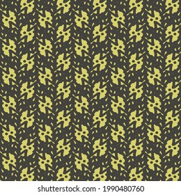 Pattern with yellow flecks and butterflies on a black background. Textile design for blouses, dresses and scarves.