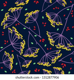Pattern with yellow flowers on blue - Vector