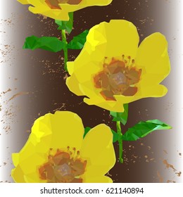 A pattern of yellow flowers on a brown abstract background