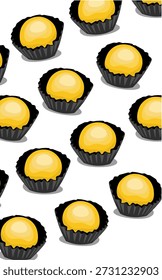 Un patrón de oro amarillo dulce pastel de Nastar mermelada de piña y tazón de papel negro. Platos de Eid al-Fitr