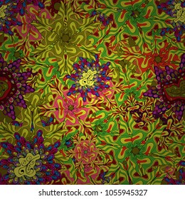 Pattern. Yellow, green and black on colors. Vector. Tender fabric pattern. Seamless Abstract Retro Background Design.