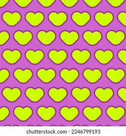 Pattern of yellow hearts on a purple background. Brightly colored texture. Bright pattern for Valentine's Day