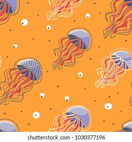 a pattern of yellow jellyfish