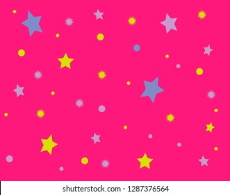 pattern of yellow and lilac stars on a pink background