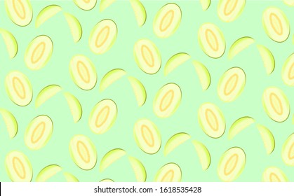 pattern of yellow melons half and quarter on a yellow light background