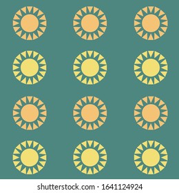 Pattern with yellow and orange sun on a turquoise background.