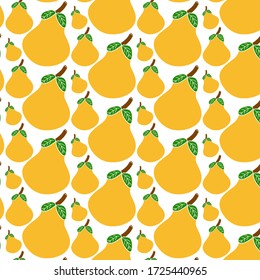 Pattern with yellow pear. Fruit background. Vector print for fabric and wallpaper.