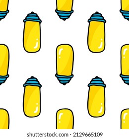 a pattern of a yellow rectangular light bulb. seamless pattern bottom drawn in doodle style, electric light bulb black outline and bright yellow color, long rectangular shape on white